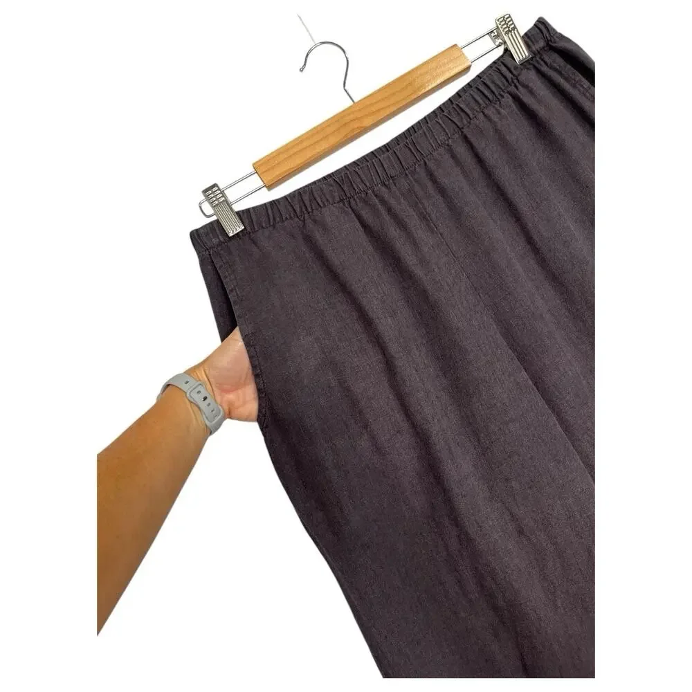 Flax Pants Womens Small Gray Linen Flood Wide Leg Cropped Lagenlook Cottage